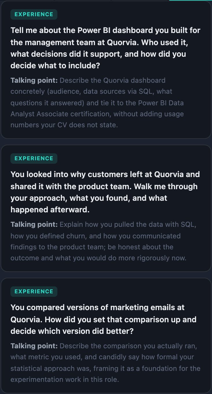 Interview prep: screen from the Upreer dashboard